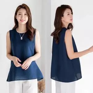 인견 슬리브리스 블라우스 6color 3단 빅사이즈 L~2XL 무지 여름 나시 시원한 소재