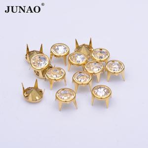 JUNAO 50피스 10mm 골드 라인 석 리벳 금속 스터드 스파이크 장식 가죽 의류 신발 DIY 공예