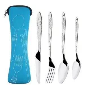 3Pcs/4Pcs/7Pcs 세트 식기류 휴대용 인쇄 칼 포크 스푼 스테인레스 스틸 가족 캠핑 스테이크 붙이 가방