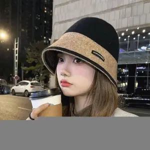 무드 투톤 니트 벙거지 color 배색 니트버킷햇 여성 니트 겨울 털 모자 배색 벙거지