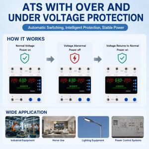 레일형 이중 전원 ATS AC110V/220V 과전압 보호기 자동 스위치 63A 100A PV 태양광 위상 선택기