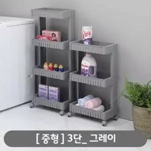 ( )젠트로 트롤리 선반 (중) 3단 그레이 오천 주방 욕실 거실 이동식 선반 스낵 간식 카트