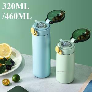 스테인리스 스틸 보온컵 이중벽 진공컵 320/460ML 누수 방지 열수병 빨대 포함 가정용 야외 스포츠용