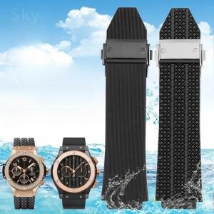 Hublot Yubo 고무 줄무늬 격자 얇은 24x17 26x19mm 액세서리 방수  남자 여자 스포츠 실리콘 시계 밴드