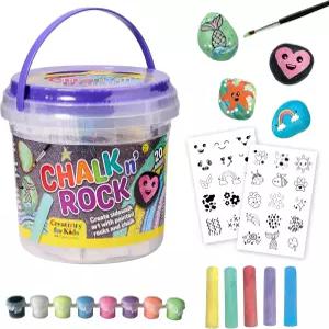 들을 위한 창의력 초크 앤 록 버킷 키트 디자인 그리기 및 20 돌 페인트 칠하기 DIY 보도 아트 야외 활동