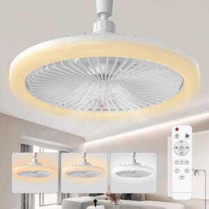 모던 소형 천장 선풍기 조명 E27 LED D25cm 스마트 리모컨 침실 팬 램프 서재 주방 홈 장식