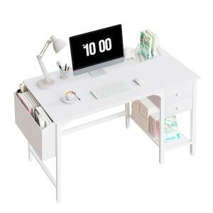 LUFEIYA 서랍이 있는 화이트 소형 책상 필기 심플한 101.6CM(40인치) PC 공간 컴퓨터 테이블 책상, 작은 모던하고 오피스용 스터디 -