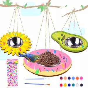 야외용 예술 및 공예 새 모이통 3팩 DIY 나무 페인트 키트 교육용 재미있는 공예품 걸이 해바라기 도넛