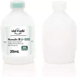 바이알 세이프TM 인슐린 프로텍터 케이스 20mL 안전한 병 및 커버 휴물린 R U-500에 맞음 2팩 클리어
