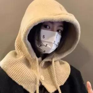 단추 넥 후드 워머 모자 캐주얼 겨울 필수 바라클라바