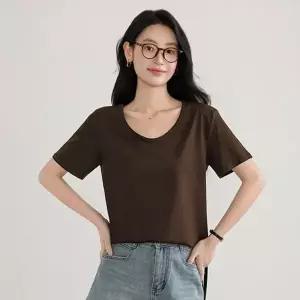 여성 반팔티 기본 여름 티셔츠 옆 절개 U넥 상의