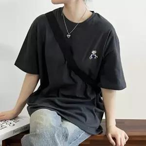 ( )여성 오버핏 순 면 여름 테디베어 반팔 티셔츠 차콜
