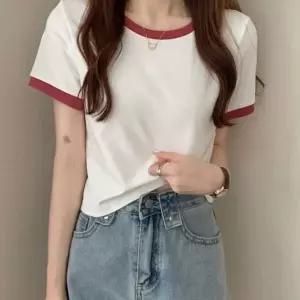 여성 여름 배색 나그랑 티셔츠