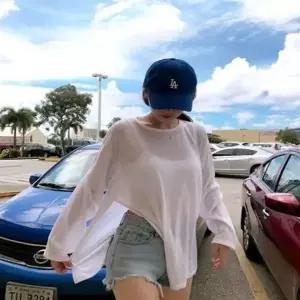 (색상 화이트)사이드 트임 시스루 티셔츠 비치웨어 여름 긴팔티
