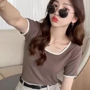 여성 아이스 프리미엄 골지 배색 반팔티 1P 여름 출근