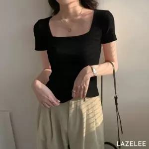 레이즐리 블랙 스퀘어넥 슬림핏 숏슬리브 크롭 반팔 티셔츠 여름 면티 여성 여성반팔티 반팔티셔츠