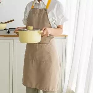 (옵션 베이지)투포켓 공방 작업용 바리스타 주방 생활 방수 앞치마 카페 미용실 주머니 스트랩 목걸이형