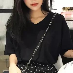 ( )여성 여름 브이넥 무지 반팔 기본 티 셔츠 블랙 반팔티 티셔츠 여자 기본티 흰색 여성흰