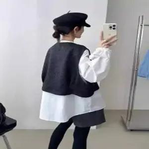 여친 봄 캐주얼 투피스 카디건 셔츠 조끼 원픽1