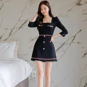 원피스 스커트 미니 여사친 시크 A라인 스퀘어넥 무드 봄가을 원픽3