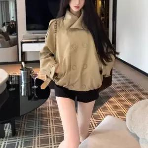 여성 가을 차이나 트렌치 코트 쇼트 이른 점퍼 넥 사선 MF3