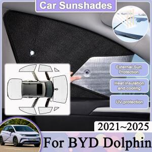 BYD Dolphin 2025 ~ 용 자동차 풀 커버 썬 바이저 파라솔 블랙 슬리버 창 차양 보호 액세서리