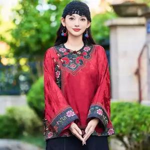 솔저스여성 가을 코트 자수 사선단추 라운드넥 긴팔 아플리케 OPH3