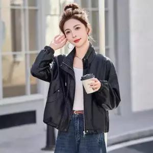블랙팬서 여사친 봄 캐주얼 자켓 스트링 차이나넥 숏 양가죽 OPH1