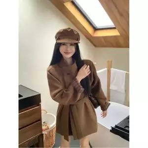 블랙팬서 여사친 하프 모직 가을 차이나 브라운빈티지 트렌치 코트 OPH3