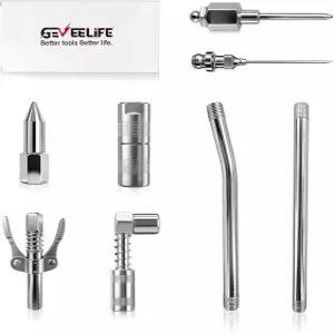 GEVELIFE 8PCS 그리스 건 액세서리 키트 잠금 커플러 90 어댑터 일반 날카로운 노즐 바늘 인젝터 니들 직선