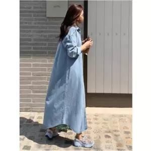 포뇨 여성 치마 청 가을 캐주얼 긴팔 무릎까지 셔츠 트렌치코트 오는 OPH3