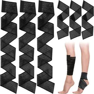 유니프 6피스 2사이즈 탄력 종아리 압박 붕대 스포츠 다리 랩 슬리브 조절 가능한 지지 무릎 보호대 남성용