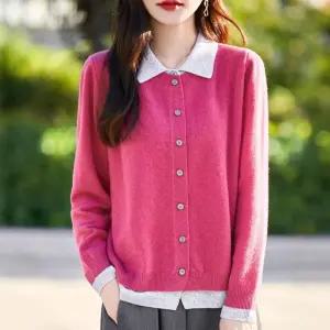 여친 니트 봄 빈티지 칼라 폴라 프렌치 카디건 코트 무드 이중 가디건 와이드 BE1