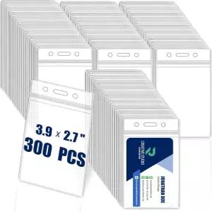 300팩 이름 ID 배지 홀더 랜야드용 플라스틱 수직 엑스트라 두께 3.9인치 x 2.7인치 방수 이름표