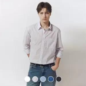 지오다노 캐주얼셔츠 스포츠셔츠 남성 여름 기본핏 가벼운 긴팔 면 남방 포