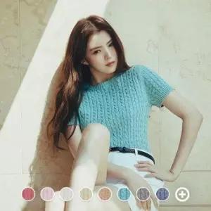 지오다노 여성니트 남자니트 여성 여름 라운드넥 케이블 꽈배기 립 반팔 니