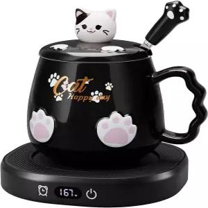 커피 머그 워머 귀여운 고양이 세트 책상 홈 오피스용 음료 컵 최대 167 F/75°C 코코아 밀크티 물 캔들용