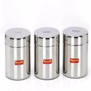수밋 스테인리스 스틸 소형 용기/자르/우바 다바/저장 세트 3Pc 용량 350ml 직경 7.5cm 은색