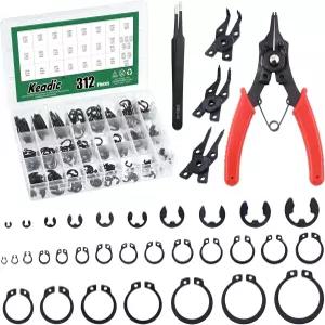 Keadic 312Pcs M4-M28 C-클립 외부 고정 링 스냅 모음 키트 및 1.5mm-10mm 세트 핀셋이 있는 플라이어