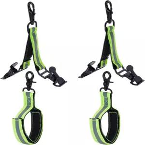 WEBEDY 4 PCS 2 스타일 소방관 장갑 스트랩 및 클립 녹색 반사 트림 헤비 듀티 홀더 회전 스냅 후크 소방