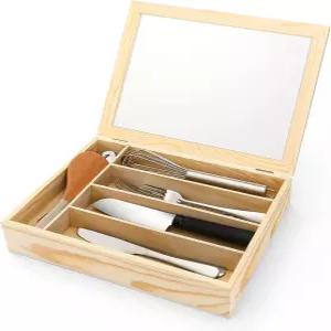뚜껑이 있는 베이더케 은식기 보관함 주방 서랍 정리 도구 정리함 5 슬롯 나무 보관 케이스 조리대용 용기
