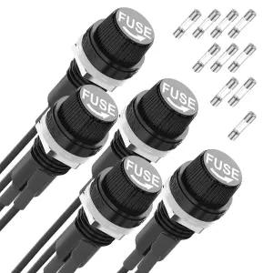 말리텔레 5x20mm 퓨즈 홀더 - 12V DC/250V AC 사전 납땜 와이어가 있는 패널 마운트 고속 블로우 글래스