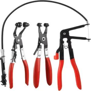 SHUESS 3 PCS 호스 클램프 플라이어 키트에는 27인치 롱 리치 와이어 스프링 플랫 밴드 물 앵글 및 자동차