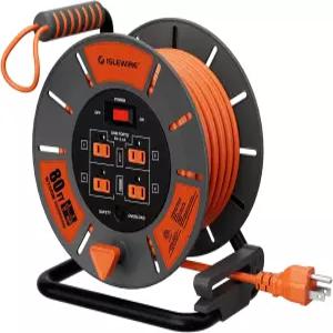 접이식 연장 코드 릴 80 FT 14AWG SJTOW 헤비 듀티 전원 접지 콘센트 USB-A 및 포트 13A 서킷 브레이커