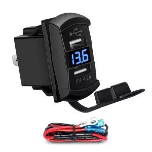 CNAODUN 4.2A USB 로커 스위치 듀얼 충전 소켓 해상 RV 차량의 타입 패널용 방수 커버 블루 LED 전압계