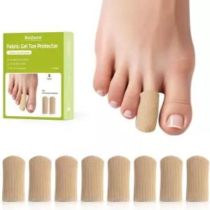 Bukihome 8 PCS 발가락 보호대 실리콘 캡 폐쇄 표면 직물 슬리브 옥수수 물집 및 인그로운 발톱에 대한