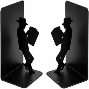헤비 듀티 메탈 북엔드 2종 세트 - 미끄럼 방지 블랙 선반 책상 사무실 및 가정용 모던 장식용 책 홀더