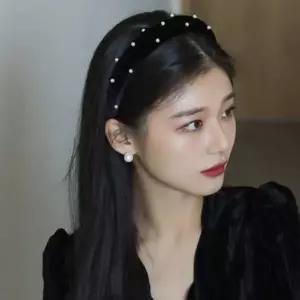 고급 단아한 벨벳 머리띠 헤어밴드 블랙머리띠 진주 머리띠-WFOIQUE