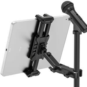 마이크 스탠드용 JUBOR IPAD 홀더 C-클램프가 있는 확장형 스탠드 4.7-13.5인치 태블릿 및 스마트폰용 360 회전 조절 마운트 홀더