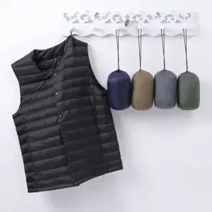남성용 민소매 다운 라이너 조끼 2023 새로운 가을 겨울 초경량 Packable 따뜻한 화이트 오리 자켓